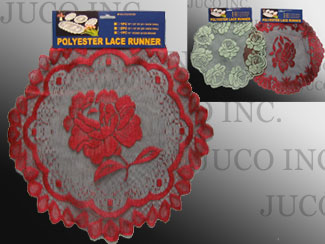 TBL MAT,1PC 16"ROUND RED/GN. 36ST/CS PLYSTR, LACE
